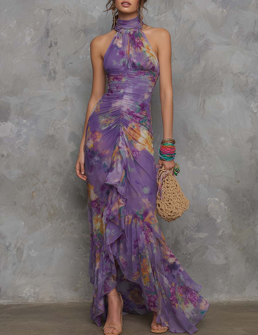 Emma | Purple Floral Halter Maxi Dress