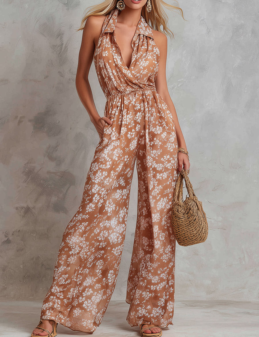 Grace | Floral Sleeveless Wide Leg Jumpsuit