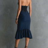 Lauren | Halter Zipper Ruched Midi Dress