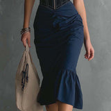 Lauren | Halter Zipper Ruched Midi Dress