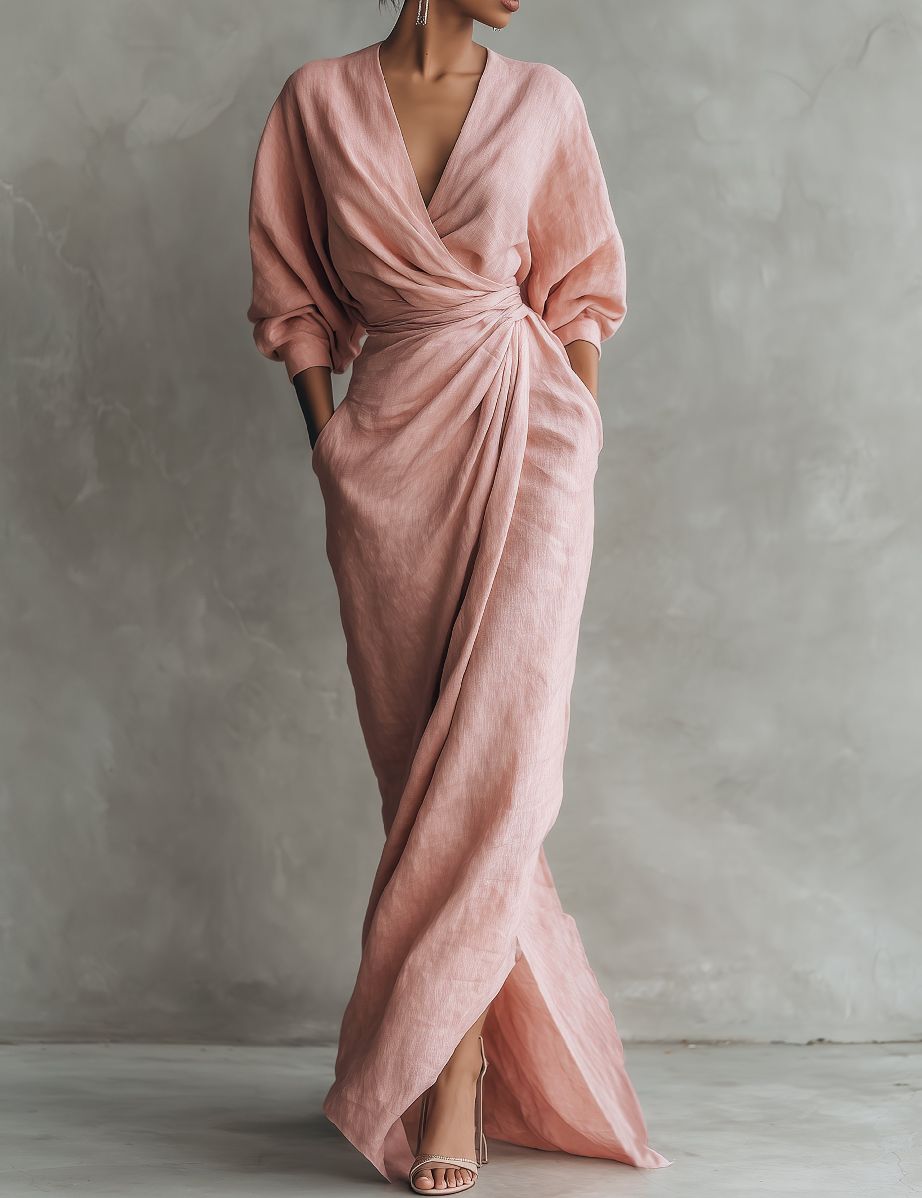 Isabella | Pink Linen Maxi Dress