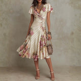 Rachel | Elegant Floral Satin Midi Dress