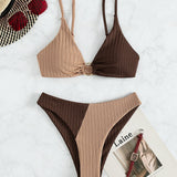 Rachel | Ribbed Two-Tone High-Leg Bikini