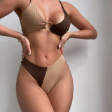 Rachel | Ribbed Two-Tone High-Leg Bikini