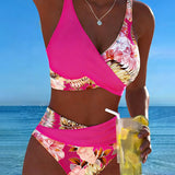 Claire | Contrasting Floral Bikini with Slit