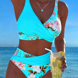 Claire | Contrasting Floral Bikini with Slit