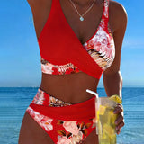 Claire | Contrasting Floral Bikini with Slit