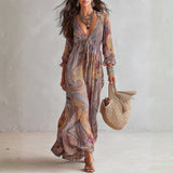 Maya | Paisley Gathered V-neck Chiffon Maxi