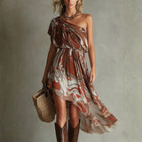 Rachel | Boho One-Shoulder Marble Midi Dress