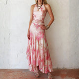 Rachel | Pink Floral Pleated Chiffon Dress