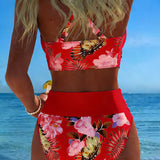 Claire | Contrasting Floral Bikini with Slit