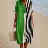 Maya | Vibrant Green Striped Dress