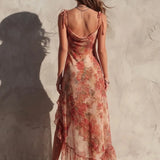 Nora | Asymmetric Floral Dress, Slit, Ruffles
