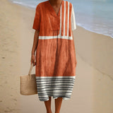 Isla | Terracotta dress with graphic stripes