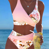 Claire | Contrasting Floral Bikini with Slit