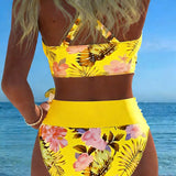 Claire | Contrasting Floral Bikini with Slit