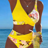 Claire | Contrasting Floral Bikini with Slit
