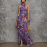 Emma | Purple Floral Halter Maxi Dress