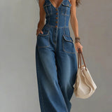 Chloe | Casual Wide Leg Denim Jumpsuit