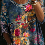 Isabel | Vintage Floral Denim Blouse