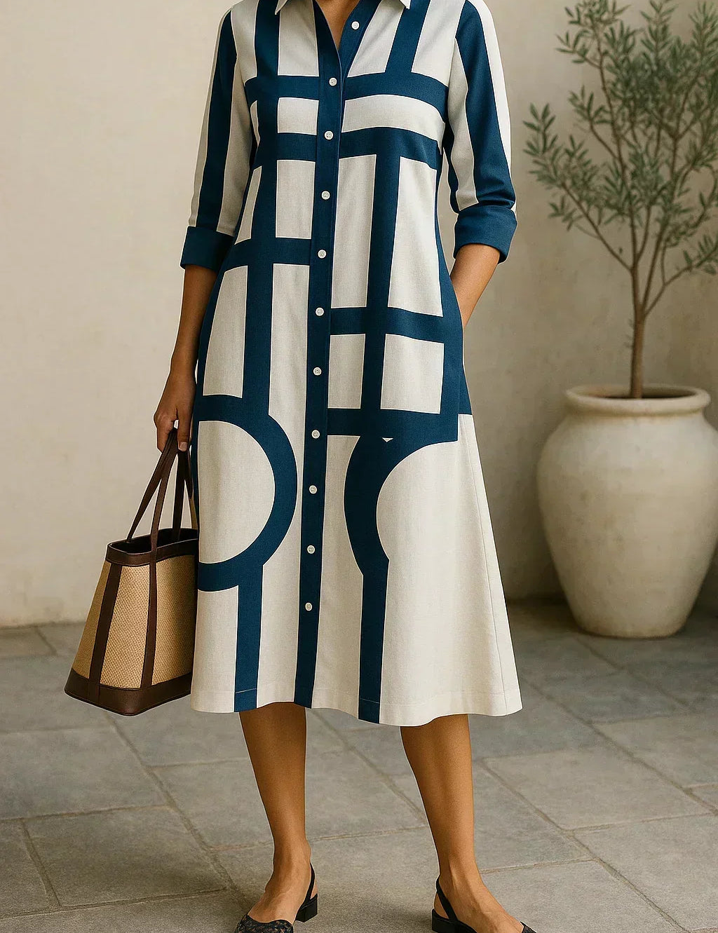 Rachel | Geometric Print Shirt Dress