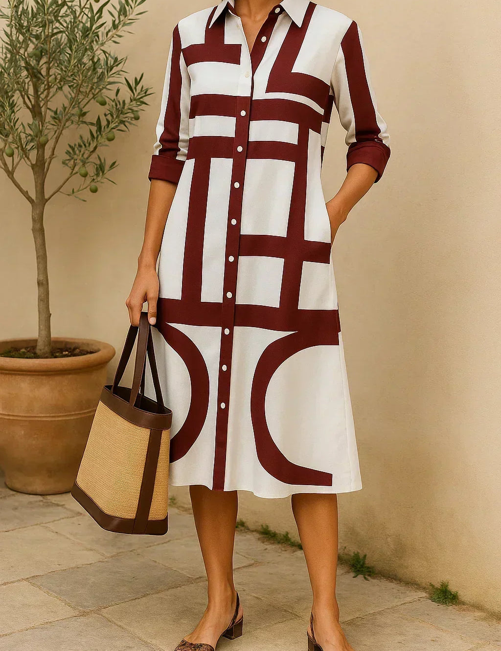 Rachel | Geometric Print Shirt Dress