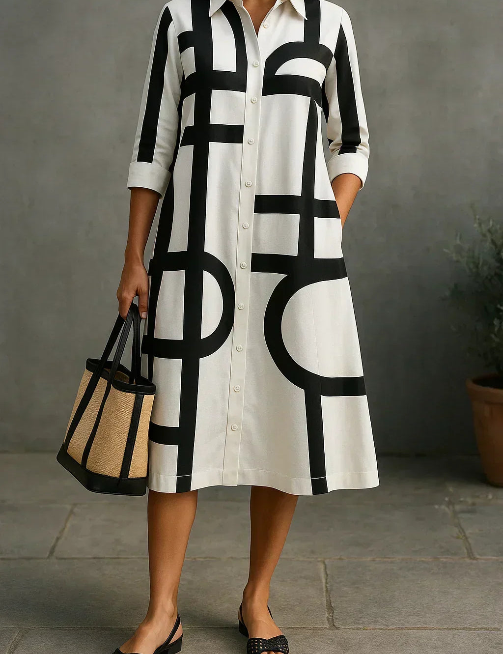 Rachel | Geometric Print Shirt Dress