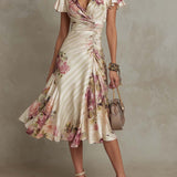 Rachel | Elegant Floral Satin Midi Dress