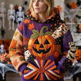 Ava | Midnight Halloween Patchwork Hoodie