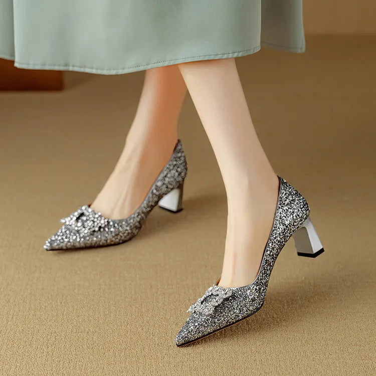 Chloe | Glitter Block Heel Pumps