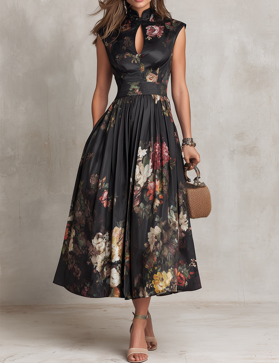 Hannah | Floral Keyhole Pleated Midi Dress