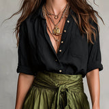 Ava | Black T-shirt, Olive Midi Skirt