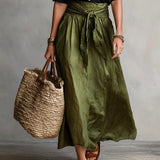 Ava | Black T-shirt, Olive Midi Skirt
