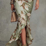 Isla | Asymmetrical Green Satin Dress