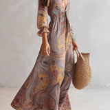 Maya | Paisley Gathered V-neck Chiffon Maxi