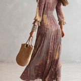 Maya | Paisley Gathered V-neck Chiffon Maxi