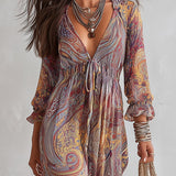 Maya | Paisley Gathered V-neck Chiffon Maxi