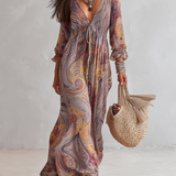 Maya | Paisley Gathered V-neck Chiffon Maxi