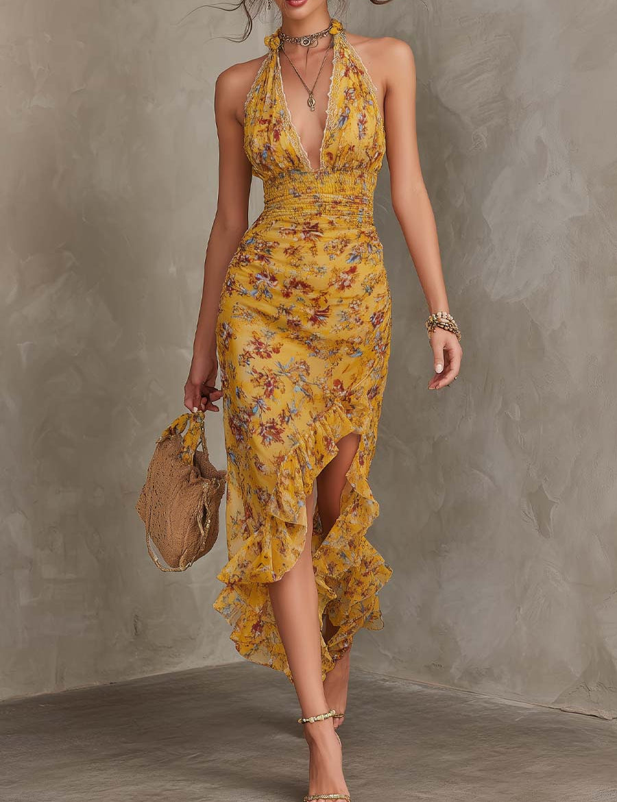 Rachel | Ginger Yellow Floral Midi Dress