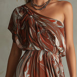 Rachel | Boho One-Shoulder Marble Midi Dress
