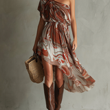 Rachel | Boho One-Shoulder Marble Midi Dress