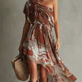 Rachel | Boho One-Shoulder Marble Midi Dress