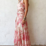 Rachel | Pink Floral Pleated Chiffon Dress
