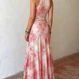 Rachel | Pink Floral Pleated Chiffon Dress