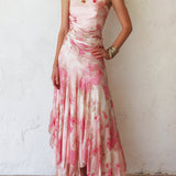 Rachel | Pink Floral Pleated Chiffon Dress