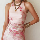 Rachel | Pink Floral Pleated Chiffon Dress
