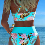 Claire | Contrasting Floral Bikini with Slit