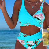 Claire | Contrasting Floral Bikini with Slit