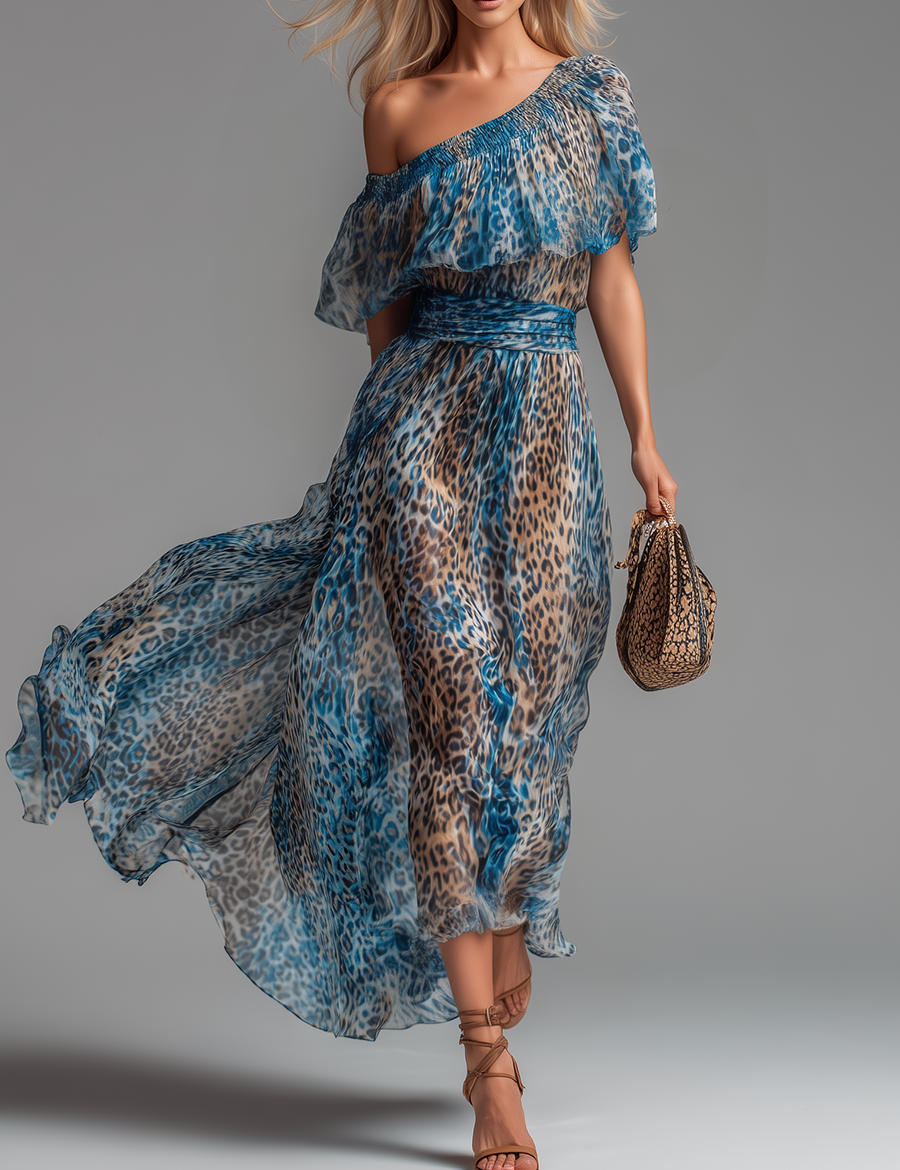 Rachel | Chiffon off-the-shoulder leopard-print dress