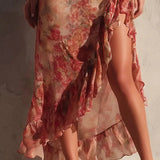 Nora | Asymmetric Floral Dress, Slit, Ruffles